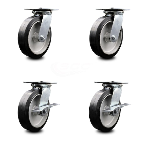 Service Caster 8 Inch Rubber on Aluminum Swivel Caster Set with Roller Bearings 2 Brakes SCC SCC-35S820-RAR-2-SLB-2